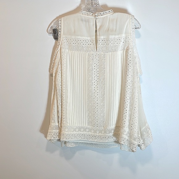Alice and Olivia Ophelia Eyelet Lace Cold-Shoulder Ivory Blouse - Picture 7 of 15